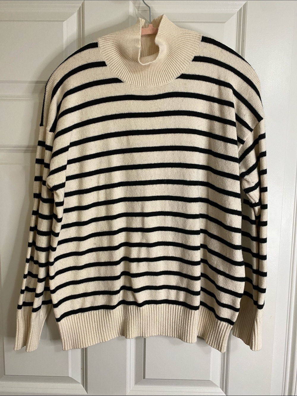 Banana Republic Factory Cream and Black Striped Turtleneck Sweater